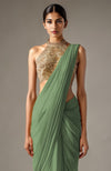 Sage Green Saree with Embroidered Halter Blouse