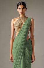 Sage Green Saree with Embroidered Halter Blouse