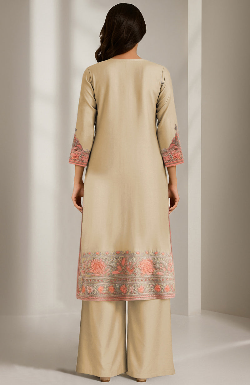 Pale Gold Embroidered Kurta Set
