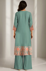 Teal Green Embroidered Kurta Set