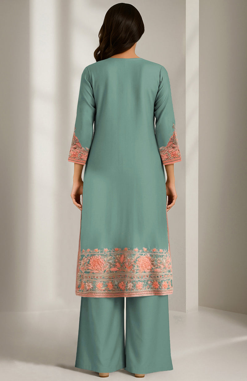 Teal Green Embroidered Kurta Set