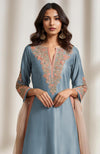 Powdered Indigo Embroidered Kurta Set
