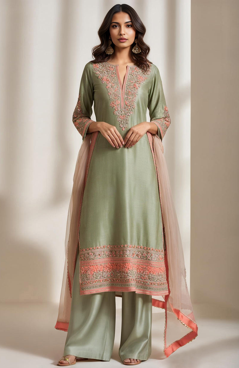 Sage Green Embroidered Kurta Set