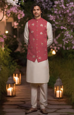Ivory Kurta Set with Cream Floral Embroidered Bandi Jacket