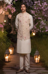 Ivory Kurta Set with Guava Floral Embroidered Bandi Jacket