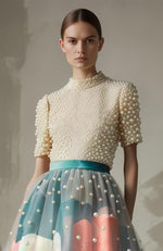Floral Mist Pearl Embroidered Skirt Set