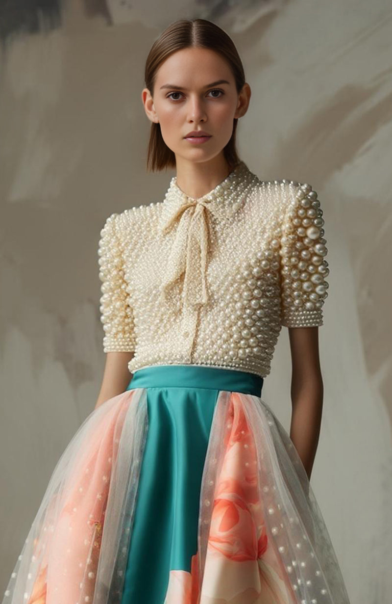 Opal Flora Pearl Embroidered Skirt Set