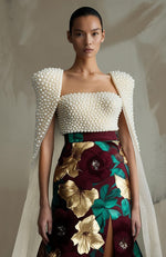 Floralia Noir Pearl Embroidered Floral Skirt Set