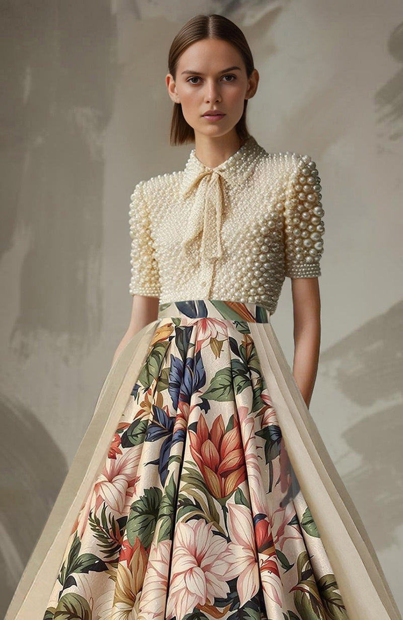 Floravera Pearl Embroidered Skirt Set