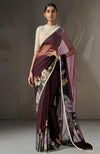 Nocturne Bloom Wine Floral Saree with Hand-Embroidered Pearl Blouse