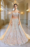 LAILA- Silver Champagne Hand Embroidered Lehenga Set With Cape Sleeves