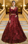 LAILA- Wine Hand Embroidered Lehenga Set With Cape