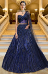 LAILA- Midnight Sapphire Blue Hand Embroidered Lehenga Set With Cape