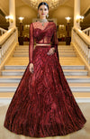 LAILA- Wine Hand Embroidered Lehenga Set With Cape