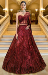 LAILA- Wine Hand Embroidered Lehenga Set With Cape
