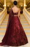 LAILA- Wine Hand Embroidered Lehenga Set With Cape