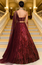 LAILA- Wine Hand Embroidered Lehenga Set With Cape