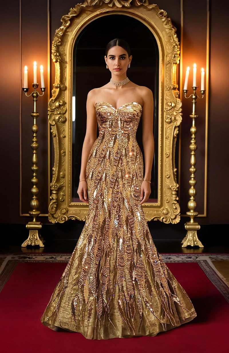 LAILA- Gold Hand Embroidered Mermaid Gown