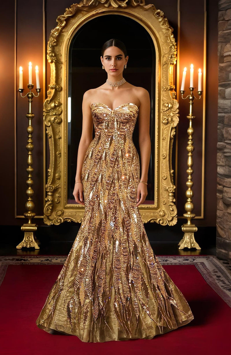 LAILA- Gold Hand Embroidered Mermaid Gown