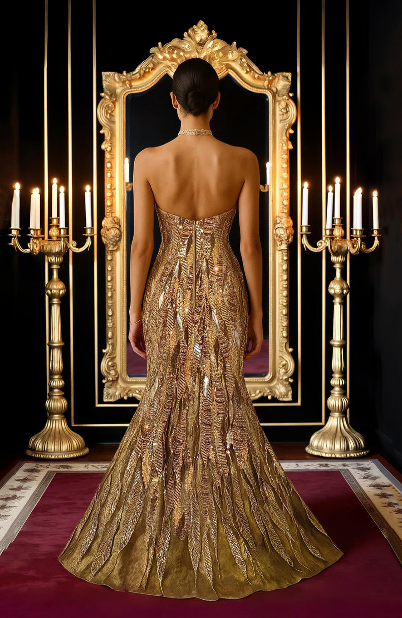 LAILA- Gold Hand Embroidered Mermaid Gown