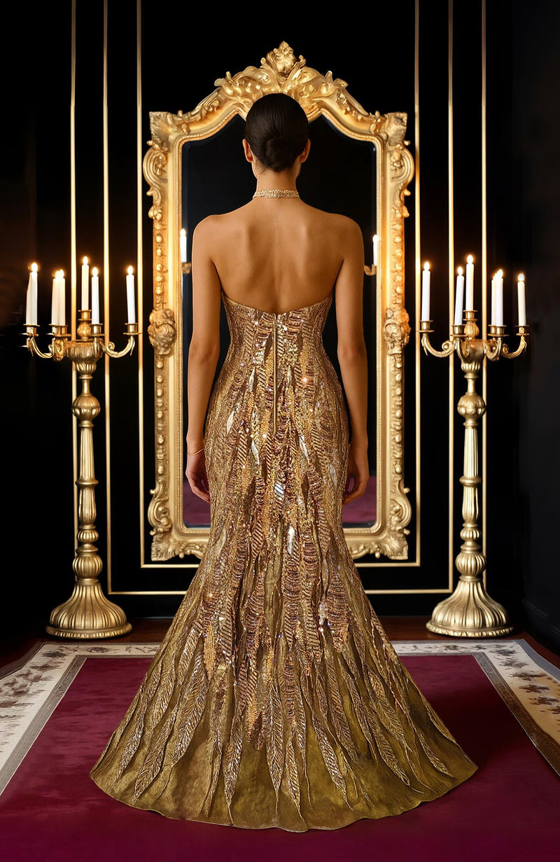 LAILA- Gold Hand Embroidered Mermaid Gown