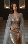 Celestial Radiance Sequin Embroidered Mermaid Lehenga Set with Cape
