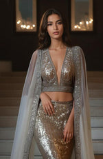 Celestial Radiance Sequin Embroidered Mermaid Lehenga Set with Cape