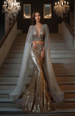 Celestial Radiance Sequin Embroidered Mermaid Lehenga Set with Cape