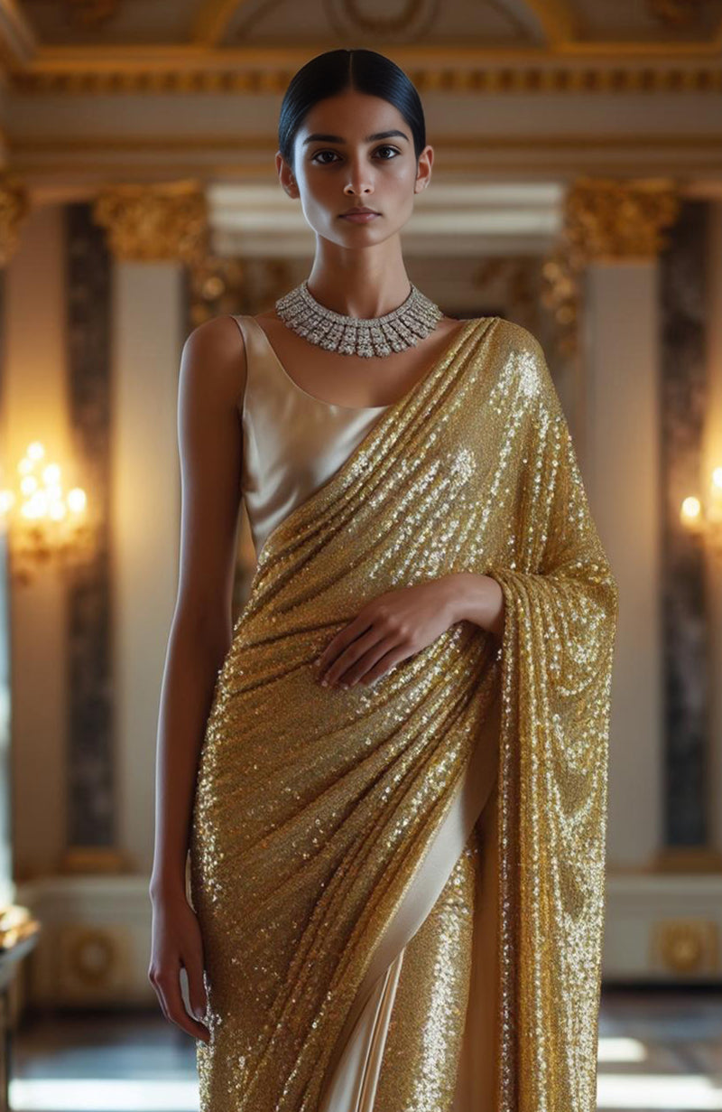 Golden Aura Sequin Embroidered Saree