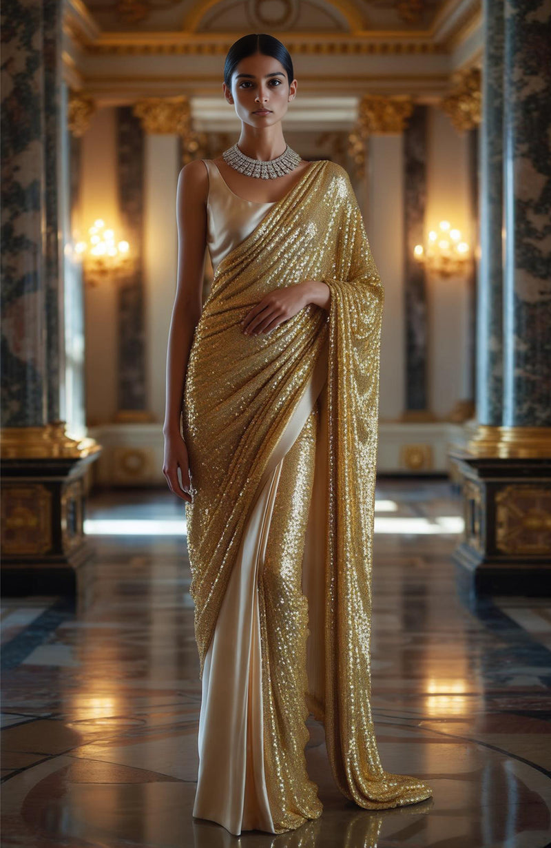 Golden Aura Sequin Embroidered Saree