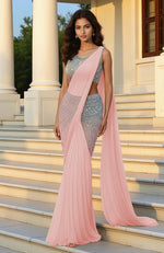Powder Pink Grace Sequin Embroidered Drape Saree