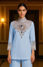 Cerulean Blue Royale Crystal Embroidered Ensemble