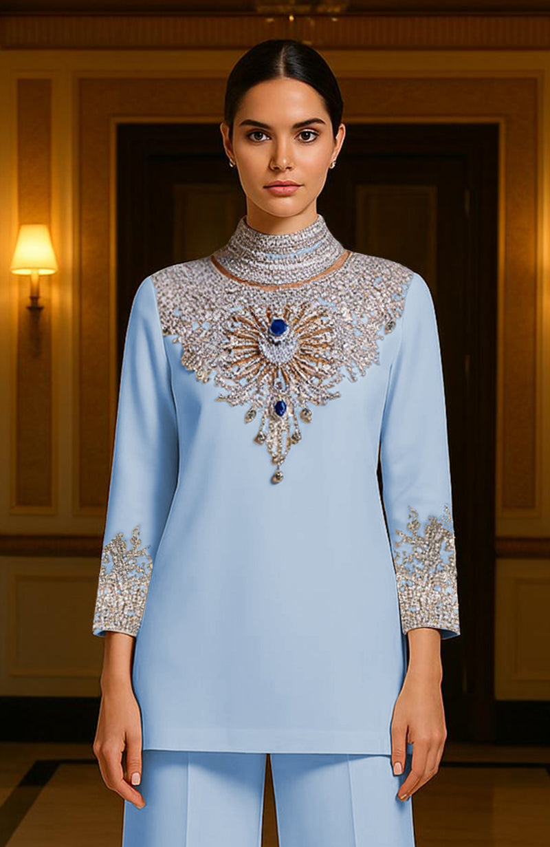Cerulean Blue Royale Crystal Embroidered Ensemble