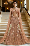 LAILA- Rose Gold Hand  Embroidered Mermaid Lehenga Set With Cape