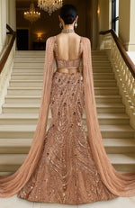 LAILA- Rose Gold Hand  Embroidered Mermaid Lehenga Set With Cape