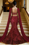 LAILA- Wine Hand Embroidered Mermaid Lehenga Set With Cape