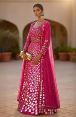 Ivory Mirror Hand Embroidered Lehenga Set with Pearl Cape – SOLSTICE from the JALWA Collection by Talking Threads