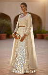 Ivory Mirror Hand Embroidered Lehenga Set with Pearl Cape – SOLSTICE from the JALWA Collection by Talking Threads