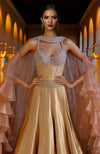 Gilded Rapture Gold Corset Lehenga with Layered Cape – Couture Sangeet & Reception Ensemble | Jalwa by Talking Threads