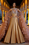 Gilded Rapture Gold Corset Lehenga with Layered Cape – Couture Sangeet & Reception Ensemble | Jalwa by Talking Threads
