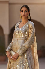 Celestial Glint Gown-Cape Set – Mirror Embellished Gilded Ivory | Jalwa by Talking Threads