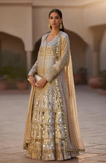 Celestial Glint Gown-Cape Set – Mirror Embellished Gilded Ivory | Jalwa by Talking Threads