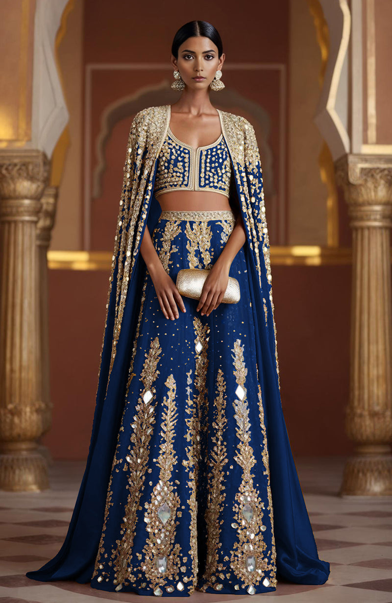 Sapphire Blue Mirror Cape Set – Jalwa by Talking Threads
