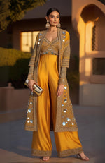 Mustard Mirror Embellished Sharara Set with Long Jacket – Jalwa Collection