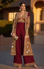 Ivory Mirror Embellished Sharara Set with Long Jacket – Jalwa Collection