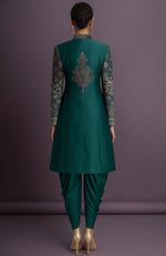 Zahra Embroidered Bottle Green Jacket Set