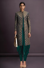 Zahra Embroidered Bottle Green Jacket Set