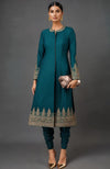 Nayla Embroidered Teal Jacket Set