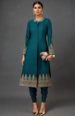 Nayla Embroidered Teal Jacket Set