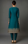 Nayla Embroidered Teal Jacket Set